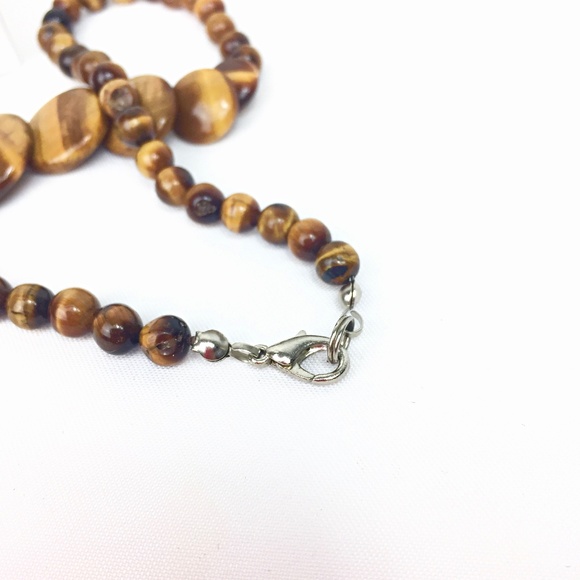 Cat's Eye 2 Piece Semi Precious Stone Beaded Necklace & Silver Tone Earring Set - Picture 6 of 7